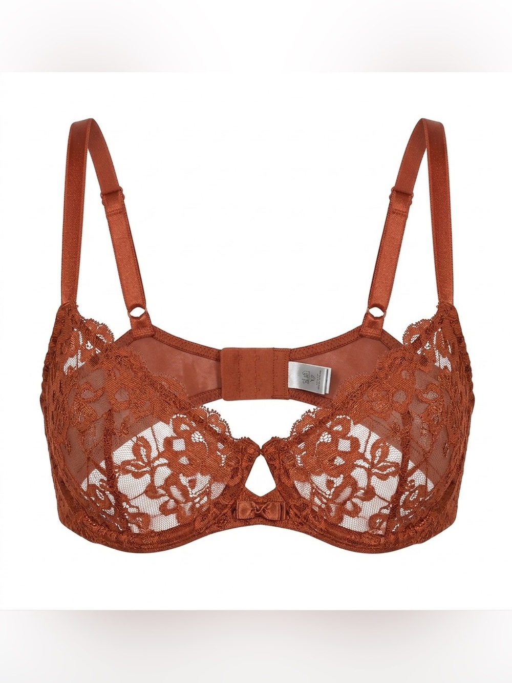 Vtg Oscar de la Renta Lace Underwire Bra Rust Brown ILGWU Union Made 80s 34D